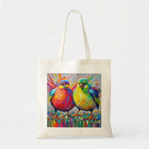 Tote Bag Oiseaux coloré art abstrait gras géant mignon drôl