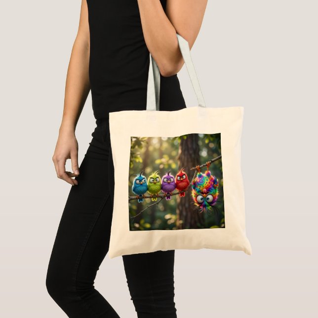 Tote Bag Oiseaux colorés et duveteux (Devant (produit))