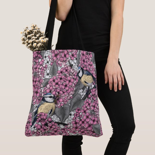 Tote Bag Oiseaux dans le jardin lilas rose (De près)