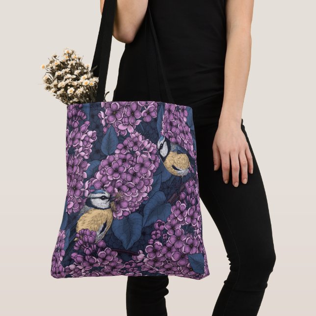 Tote Bag Oiseaux dans le jardin violet lilas (De près)