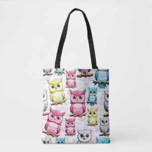 Tote Bag Oiseaux de Chouette colorée Motif Arrière - plan b