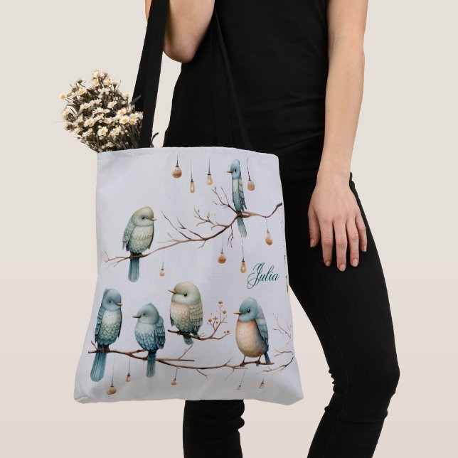 Tote Bag Oiseaux de l'amour bois rustique  Mariage romantiq (De près)