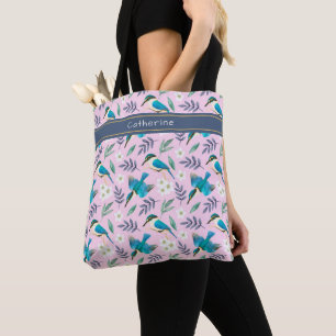 Tote Bag Oiseaux de martin-pêcheur mignons motif floral ros