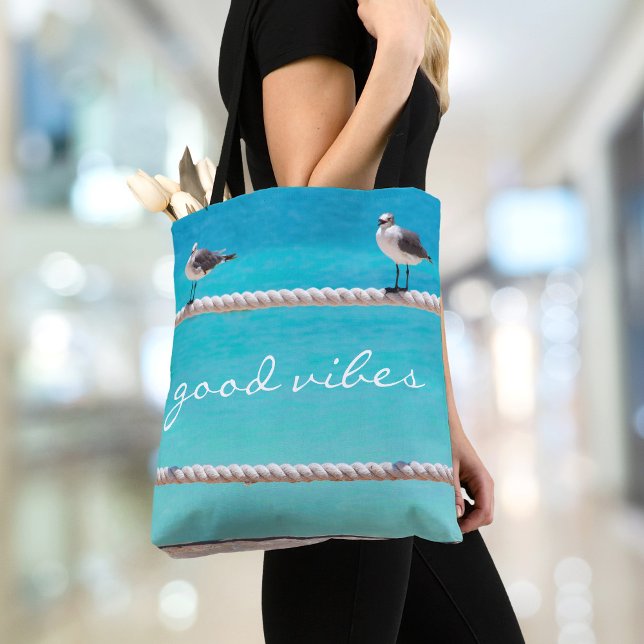 Tote Bag Oiseaux de mer Turquoise Océan Photo Good Vibes (Créateur téléchargé)