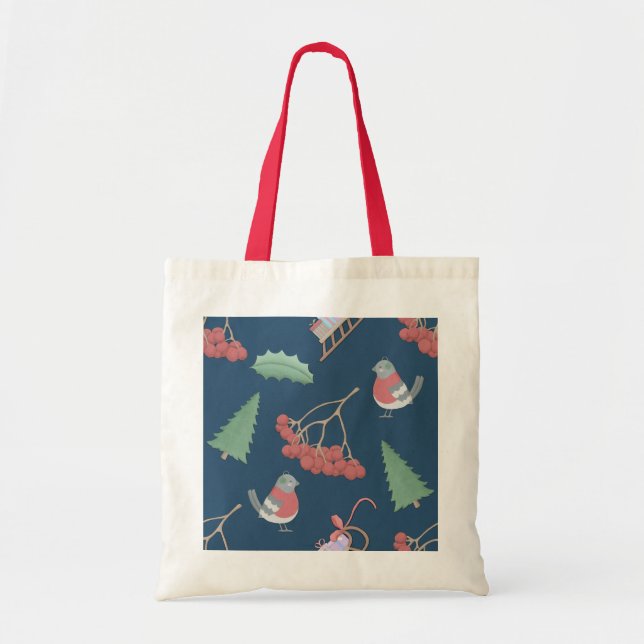 Tote Bag Oiseaux de Noël et coudes Bleus (Devant)
