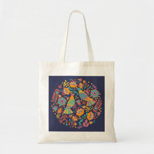 Tote Bag Oiseaux et fleurs colorés d'art populaire mexicain