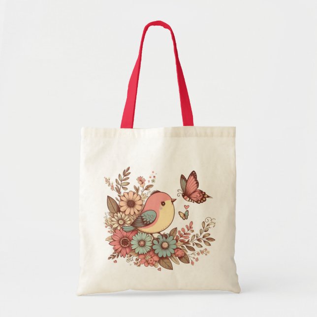 Tote Bag Oiseaux et papillons (Devant)