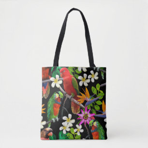 Tote Bag Oiseaux exotiques Belles Fleurs Motif