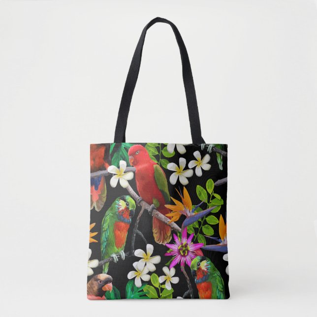 Tote Bag Oiseaux exotiques Belles Fleurs Motif (Devant)