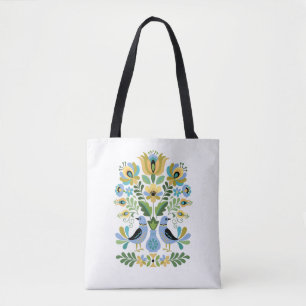Tote Bag Oiseaux folkloriques hongrois en bleu et or