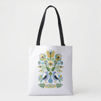 Tote Bag Oiseaux folkloriques hongrois en bleu et or