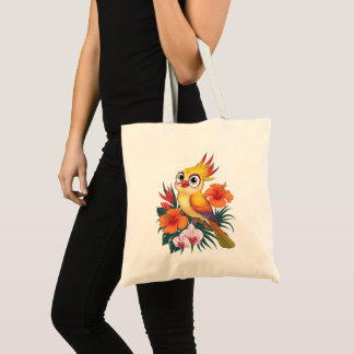 Tote Bag Oiseaux jaunes adorables avec fleurs