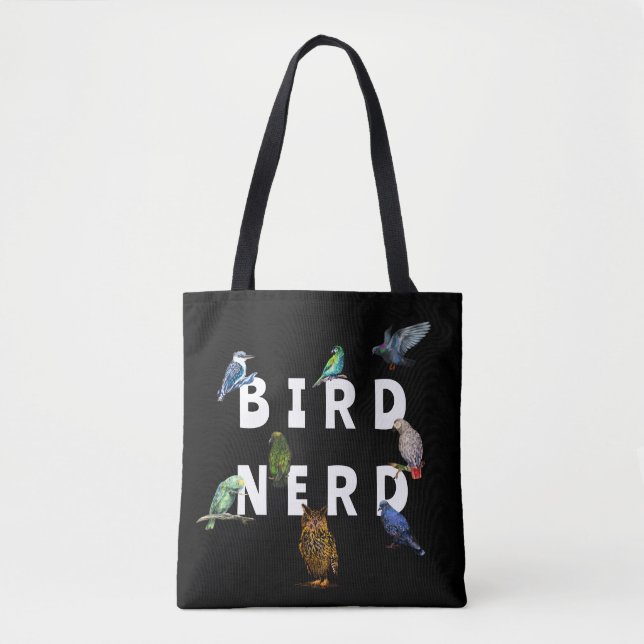 Tote Bag OISEAUX NERD, perroquets, hibou, pigeons, kookabur (Devant)