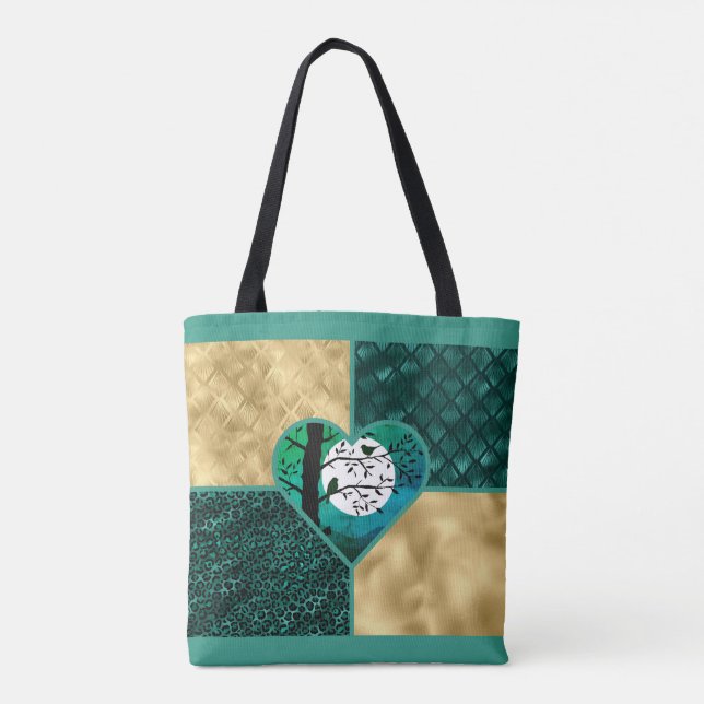 Tote Bag Oiseaux turquoises, Gold et Black Moonlight (Dos)
