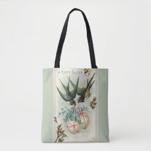 Tote Bag Oiseaux vintages transportant des oeufs de Pâques