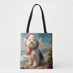 Tote Bag Old English Sheepdog Christmas Vintage Beach