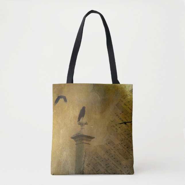 Tote Bag Old Music Paper Crow Art (Devant)