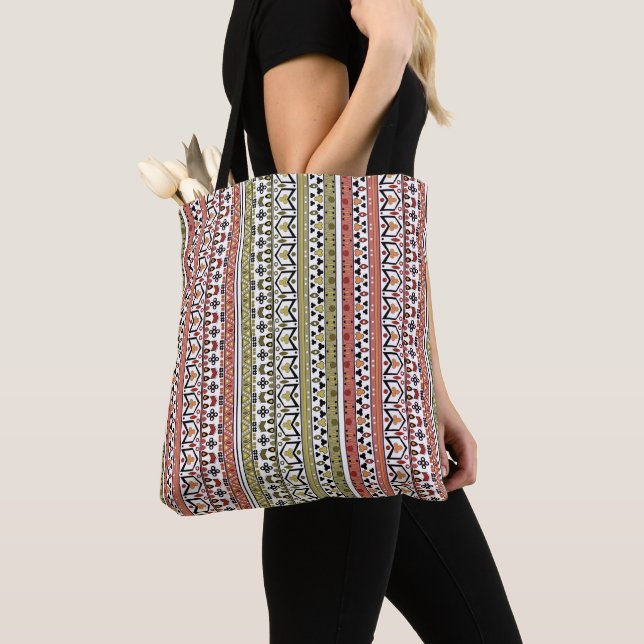 Tote Bag Olive and brown geometric ethnic ornament (De près)