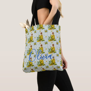 Tote Bag Olives à motif de carreaux personnalisé
