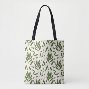 Tote Bag Olives minimalistes et branches - motif sans soudu