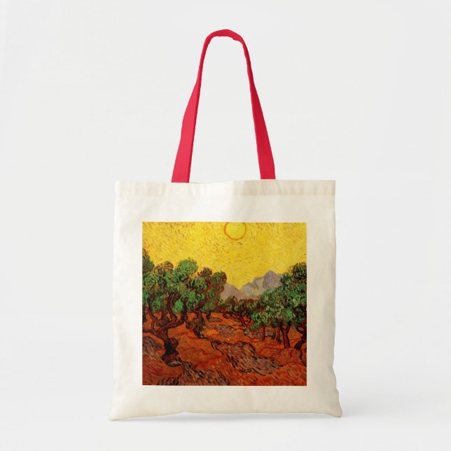 Tote Bag Oliviers de Van Gogh avec ciel jaune et soleil (Devant)