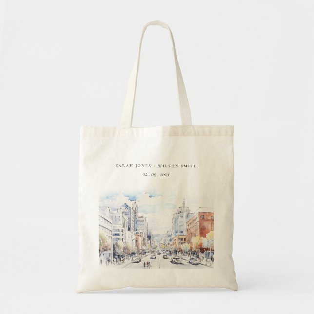 Tote Bag Omaha Nebraska Watercolor Landscape Wedding (Devant)