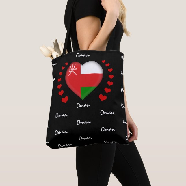 Tote Bag Oman Flag & Heart, Oman Flag fashion/sport (De près)