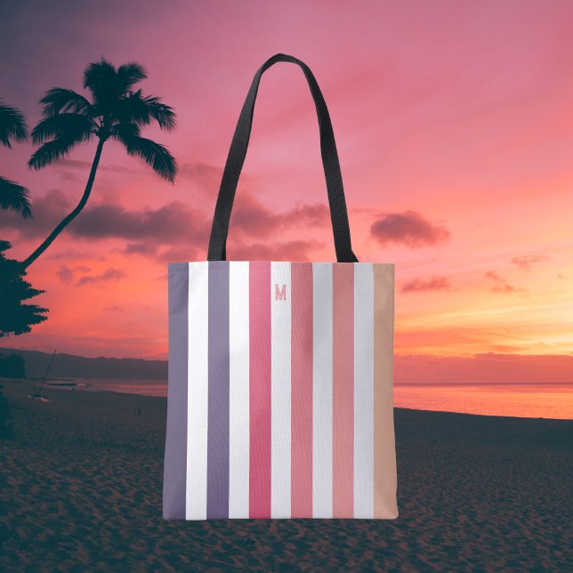 Tote Bag Ombre Beach Sunset Stripe & Monogramme personnalis (Créateur téléchargé)