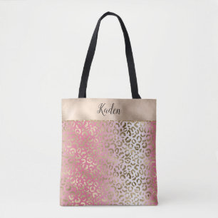 Tote Bag Ombre blanc rose Empreinte de léopard or