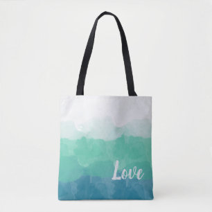 Tote Bag Ombre Turquoise Blue et Neo Mint Love