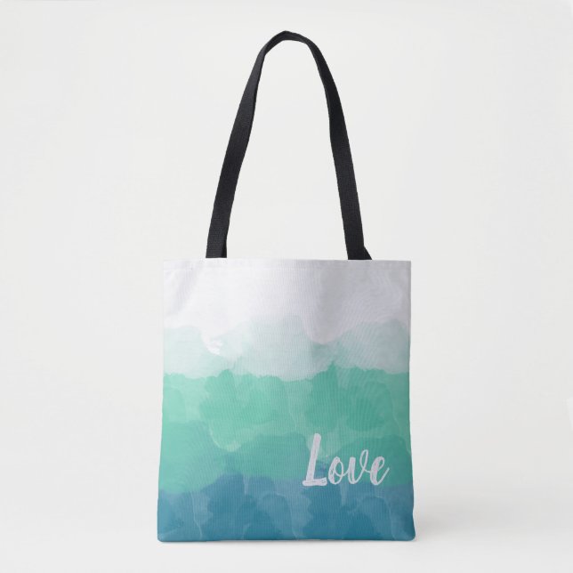 Tote Bag Ombre Turquoise Blue et Neo Mint Love (Devant)