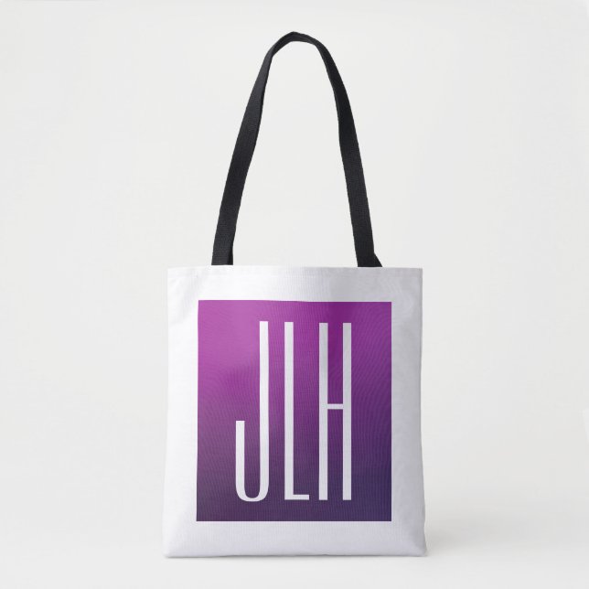 Tote Bag Ombre violet et initiales blanches ou autre texte (Devant)