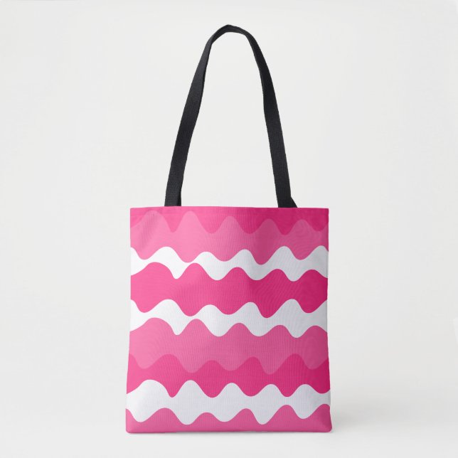 Tote Bag Ondes horizontales roses et blanches motif (Devant)