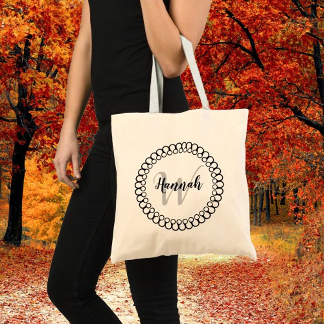 Tote Bag Onyx Cercle décoratif Personnaliser Monogram Fourr (Onyx Decorative Circle Personalize Monogram Tote Bag)