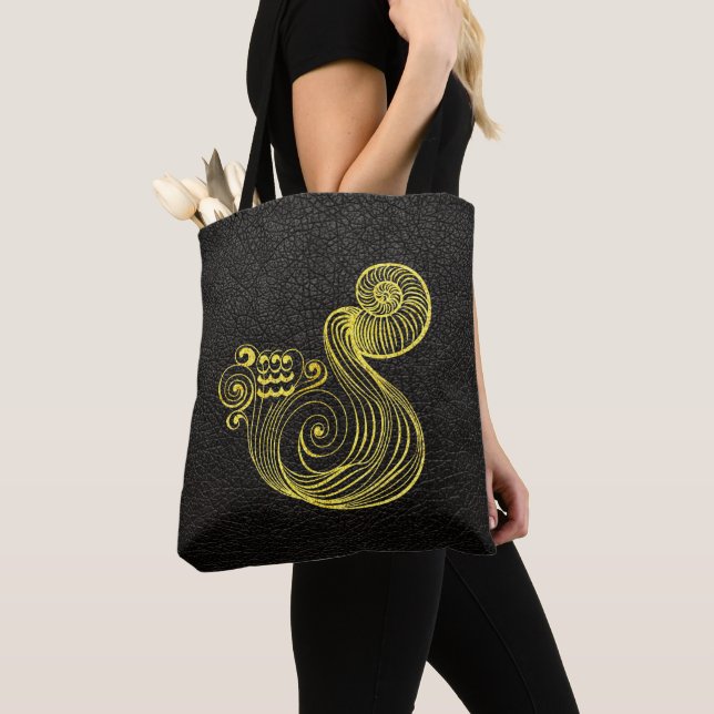 Tote Bag Or Aquarius en cuir (De près)
