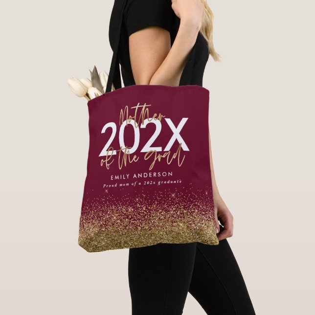 Tote Bag or bordeaux écriture moderne parties scintillant g (De près)