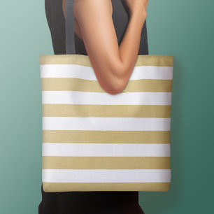 Tote Bag Or et blanc moderne Motif rayé Nom personnalisé
