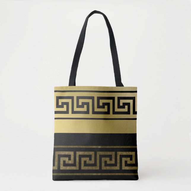 Tote Bag Or et clé de Grec de noir (Devant)