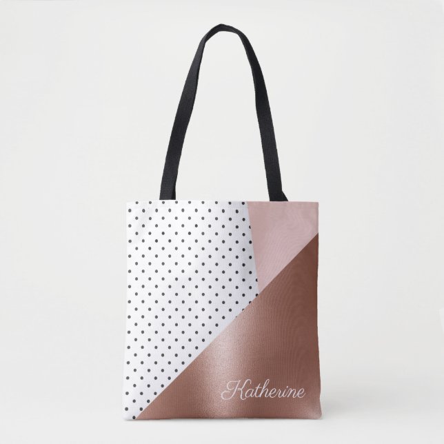 Tote Bag Or et points roses (Devant)
