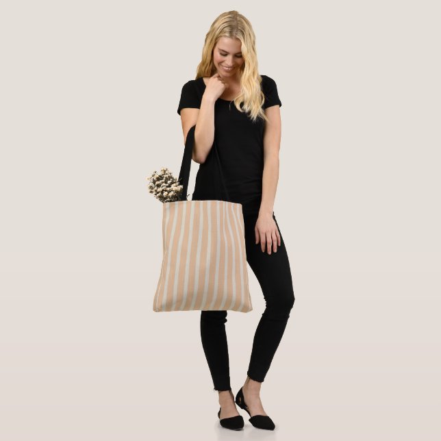Tote Bag Or moderne et crème rayée sur toute impression (Sur le modèle)
