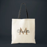 Tote Bag Or Noir Monogramme Élégant Script Féminin<br><div class="desc">Sac fourre-tout chic à monogramme noir et or. Conçu par Thisisnotme©</div>