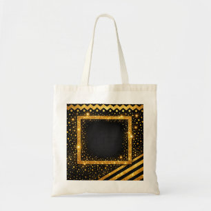 Tote Bag Or Noir Points de Polka Rayures Paillettes Étincel