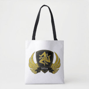 Tote Bag Or noir sicilien de Trinacria et votre couleur
