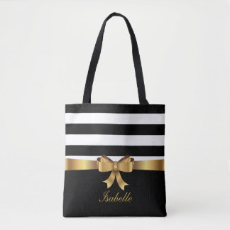 Tote Bag Or personnalisé, Gras noir rayures ÉLÉGANT BAS
