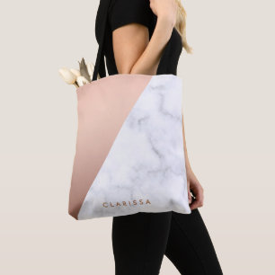 Tote Bag Or rose de marbre blanc géométrique élégant de