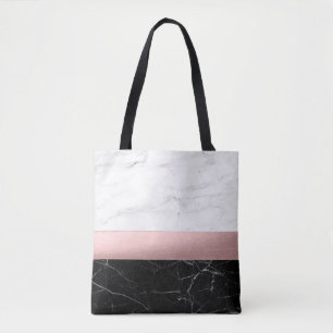 Tote Bag or rose de marbre blanc noir clair moderne éléga