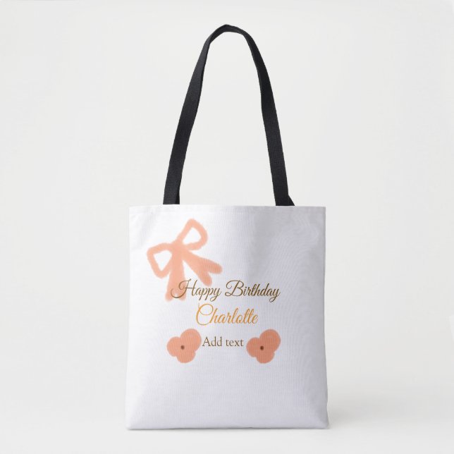 Tote Bag Orange arc fleur pastel aquarelle nom d'anniversai (Devant)