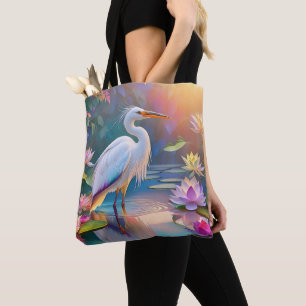 Tote Bag Orange Billed White Heron Imaginaire Bird
