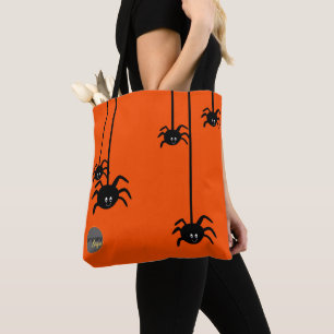 TOTE BAG ORANGE BLACK SPIDER HALLOWEEN BUSINESS LOGO PERSON
