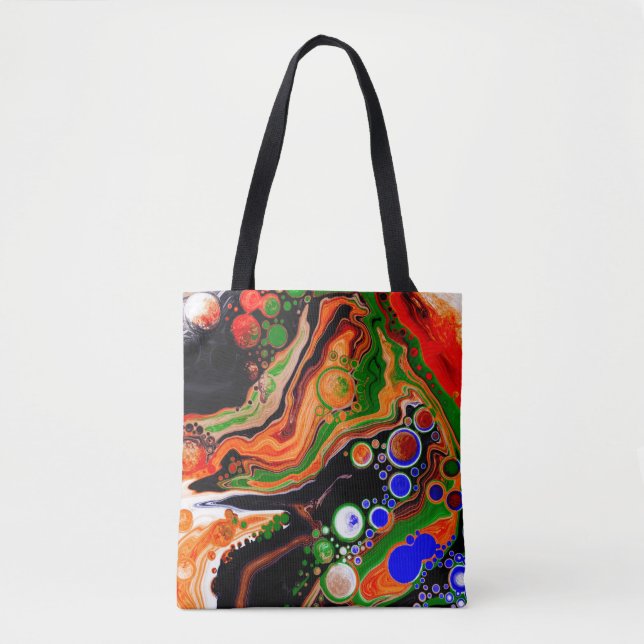 Tote Bag Orange, Bleu, Vert, Black Digital Fluid Art (Devant)